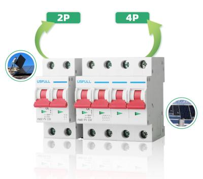 China USFULL PV System DC 12V Solar Circuit Breaker MCB 500V 1000V 2P 4P Solar MCB 500V 1000V 2P 4P DC 16A 20A 25A 32A 40A 50A 63A for sale