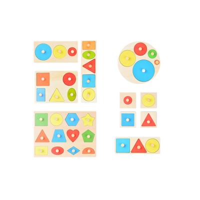 China Cartoon Toy Hot Sale Wooden Toys Montessori Educational Puzzles Set Geometric Wooden Jigsaw Puzzle Game For Toddler for sale