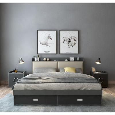 China Storage Customized Bedroom Furniure Gray Color Beds Wood Bedrooms for sale