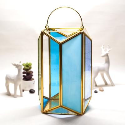 China Home/Garden Glass Lamp WONDER Color Wind Chandelier Home Mini Flower Glass Greenhouse Hanging Storm Candle Portable Glass Lantern for sale