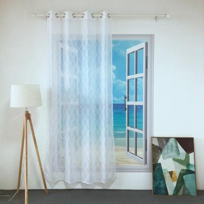 China SHEER LOOK BLACKOUT HI QUALITY COTTON GEOMETRIC EMBROIDERY PANEL SEMI TRANSPARENTWHITE CURTAIN FOR LIVING ROOM AND HOTEL SAIL EMD-33 for sale