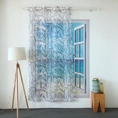 China KEQIAO CHINA BLACKOUT POLYESTER SINGLE DOLLY GRAY LEAVES PRINT PT-8 PURE CURTAIN TULLE PANEL for sale