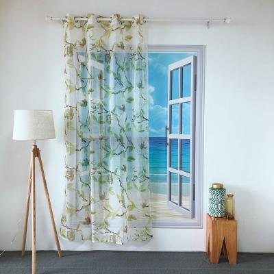 China KEQIAO CHINA BLACKOUT KEQIAO CHINA POLYESTER SINGLE TROLLEY SPRING GREEN NICE BRANCHES AND LEAVES PRINTING PURE CURTAIN PT-26 TULLE PANEL for sale