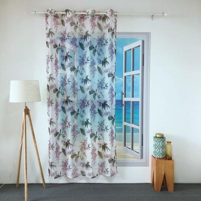 China BLACKOUT KEQIAO CHINA POLYESTER VOILE SINGLE TROLLEY NICE SPRING PURPLE FLOWERS PRINTING SHEER CURTAIN PT-27 PANEL TULLE for sale