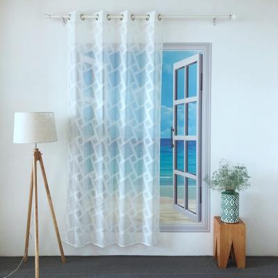 China HOT SELLING CHINA POLYESTER PANEL NICE WHITE GEOMETRIC JACQUARD VOILE DESIGN BLACKOUT POLYESTER CURTAIN FOR LIVING ROOM AND HOTEL JH-7 TULLE for sale