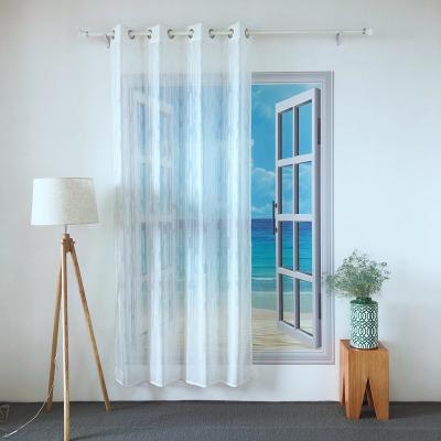 China HOT SELLING BLACKOUT KEQIAO CHINA TROLLEY PANEL WHITE GEOMETRIC STRIPE JACQUARD VOILE SHEER CURTAIN FOR LIVING ROOM AND HOTEL JH-1 TULLE for sale