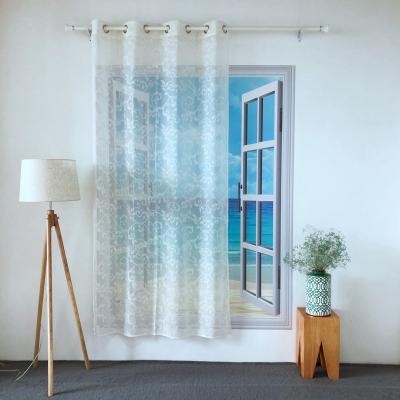 China HOT SELLING BLACKOUT POLYESTER VOILE WHITE WHITE FLOWERS GRILL PANEL SHEER CURTAIN FOR LIVING ROOM AND HOTEL BT-1 TULLE for sale