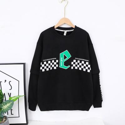 China Winter thickened sleeve patchwork O-neck T-shirt pattern solid color checkerboard boy fleece boy's new anti-pilling clothes for sale