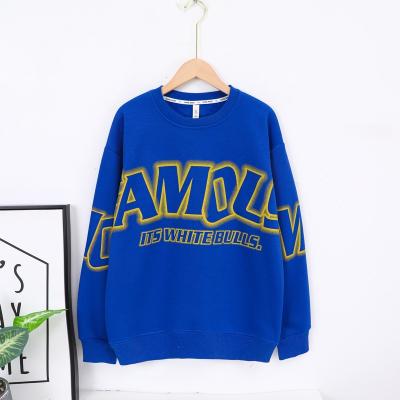 China Winter Fleece Boy Anti-pilling Warm Striped Pullover T-shirts HOT Custom Crewneck Sweatshirt Letters Heavy Printing Thicken Kids Clothes for sale