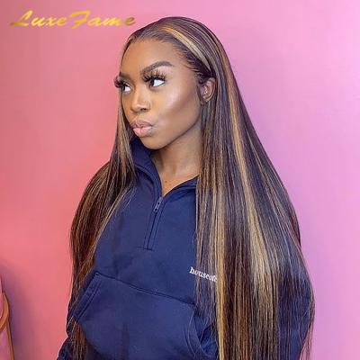 China 40 Inch Hair Lace Front Wave Silky Straight 100% Human Hair, Raw Colored Hair Lace Wig, P4/27 Colored Full Hd Glueless Lace Wig for sale