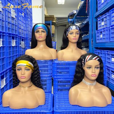 China Nature Wave Braided 360 Hair Wigs, Virgin Brazillian Band 250 Density Thin Headband Wig, Hd Lace Up Water Wave Custom Headband Wig 4b for sale