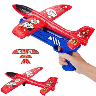 China Kids Electronic Outdoor Toy 2023 Foam Glider Airplane Launcher Gun Catapult Gun Flat Launch Set Toys Led Model For Children New for sale