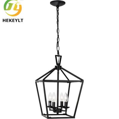 China E12 Farmhouse Iron Lantern Pendant Light Rustic Industrial Cage for sale