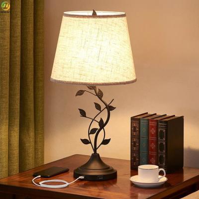 China Decoration Read Linen Metal LED Bedside Lamps 85 - 265V for sale