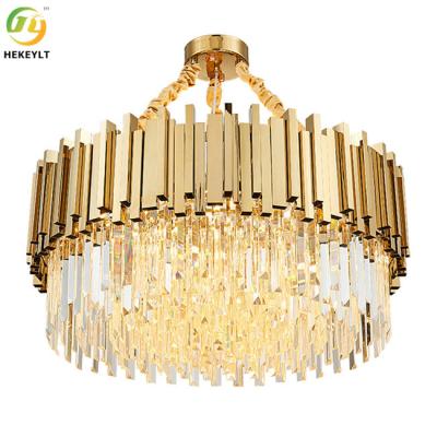 China Luxury K9 Crystal Metal Gold Crystal Pendant Chandelier Tiered Dimmable zu verkaufen