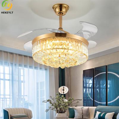 Cina Lampadari di cristallo di lusso da 42 pollici Ventilatore da soffitto a led con pale retrattili in vendita