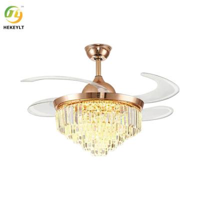 Cina LED a 42 pollici Crystal Rose Gold Ceiling Fan Light astuto con telecomando in vendita