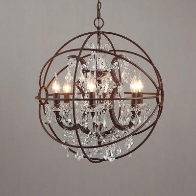 China Duidelijke Industriële Uitstekende Decoratief van Crystal Rust Metal Orb Chandelier Te koop