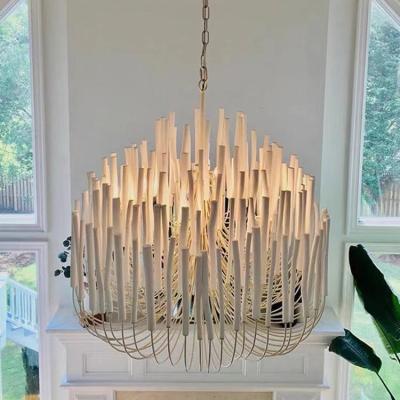 China White LED Nordic Pendant Light Wooden Metal Chandelier for sale