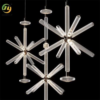 China Postmodern Crystal Carved Glass Snowflake Rice Chandelier Villa Duplex Staircase Light for sale