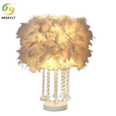 China Romantic Bedside Table Lamp Multi Coloured Remote Control Feather Lamp for sale