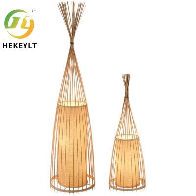 China Handcrafted Bamboo Weaving Standing Lights Floor Lamps For Living Room bedroom Light for sale