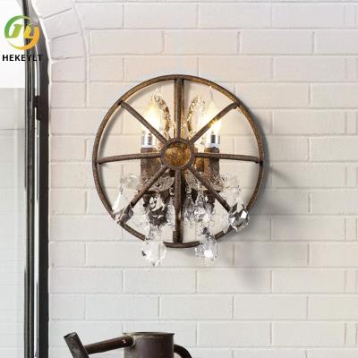 China Industrial Retro Iron Crystal Bird Cage Wall Light Double Head Bar Restaurant Cafe Loft Wall Light for sale