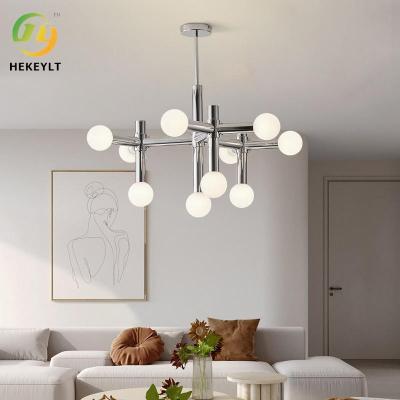 China Modern Minimalist Art Glass Aluminum LED Pendant Light For Living Room Dining Room for sale