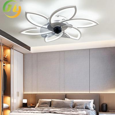 China Nordic Restaurant Bedroom Living Room Frequency Conversion Silent Silver LED Ceiling Fan Lamp for sale