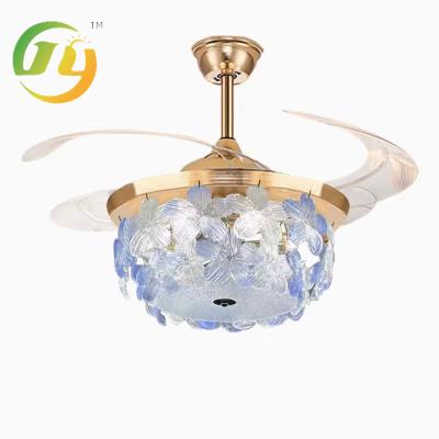 China New Romantic French Style Light Luxury Creative Clover Bedroom Ceiling Fan Light Concealed Modern Living Room for sale