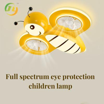 China SENKAI Modern Cartoon Yellow Bee Ceiling Light LED Remote Control Ceiling Fan For Kids for sale