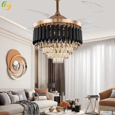 Chine Crystal Chandelier European Style Invisible Crystal Fan Lamp Light Luxury Bedroom Restaurant American Retro Living Room à vendre