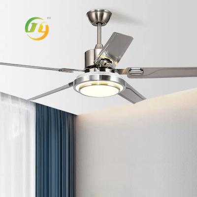 China SENKAI Simple Stainless Steel Fan Leaf Living / Dining Room Bedroom Fan Light Intelligent Remote Control for sale