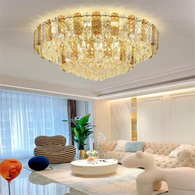 China Restaurant Modern Style Gold Iron and Crystal LED Round Ceiling Light for Living Room Bedroom or Hotel for sale