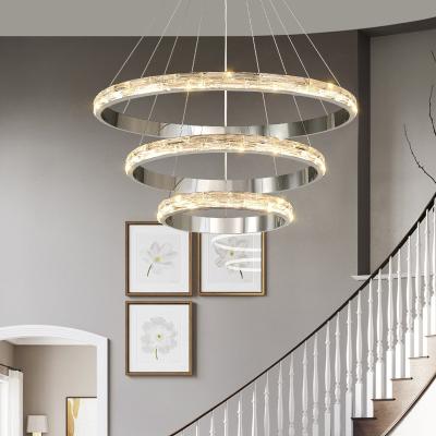 China Modern Hotel Lobby Crystal Chandelier Villa Living Room Loft Staircase Round Ring Chandelier Pendant Lighandelier for sale