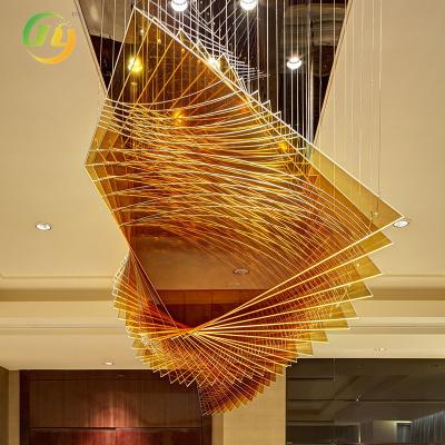 China JYLIGHTING Customized Twist Shape Large Chandelier Amber Suspended Glass Light Fixture for Modern Interior Hotel lobby for sale