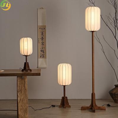 China New Chinese Style Fabric Floor Lamp Wabi-Sabi Style Solid Wood Table Lamp Decoration Bedroom Study Lamp for sale