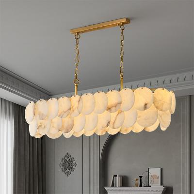 China Natural Rectangle Marble Stone Pendant Light LED Living Room Alabaster Chandelier for sale