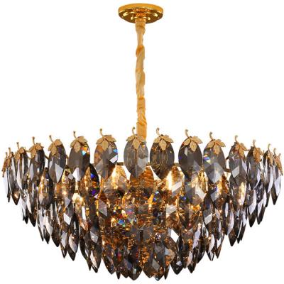 China Crystal E14 Plating Modern Pendant Light Smoky Gray Color for sale