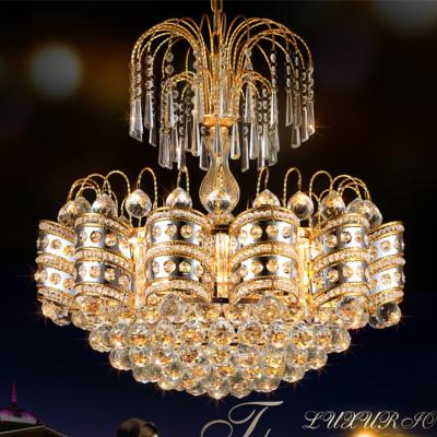 China Villa Living Room E14 Crystal Pendant Light Dia 48cm Gold Color for sale