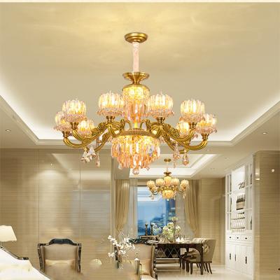 China Indoor Living Room Hanging Crystal Pendant Light Glass Gold Luxury Modern Style for sale