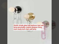 Nordic simple glass ball bedroom bed wall lamp personality creative designer living room study lock chain wall lamp