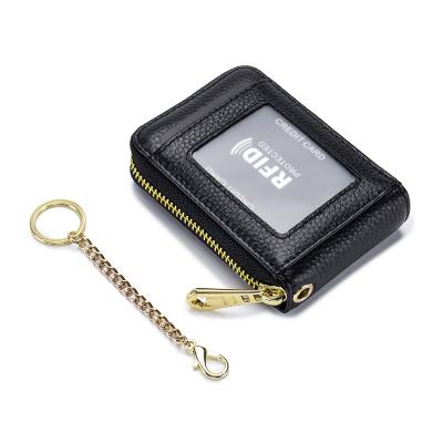 China Fashion New Wallet Travel Card Bag Zipper Hand Wallet RFID Blocking Cowhide Card Package for sale