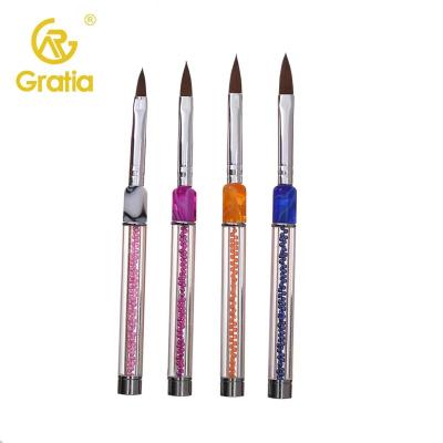 China Wholesale Crystal NAIL Decoration Handle Painting Design Nail Art Brushes Tools Gel Polish Flat Head Nail Design Brush for sale