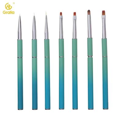 China Professional Gradient Color Nail Art Brush Detachable Metal Handle Metal Handle Gel Coating Reading Brush Handle Blue Nail Art Brush for sale