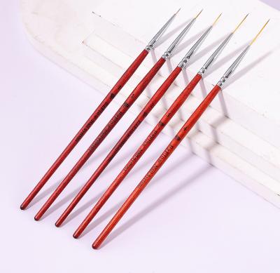 China 2022 Hot Selling 3pcs NAIL Set Red Wood Handle Nylon Hair Brush For Pull Wire Nail Art DIY Nail Art Tools for sale