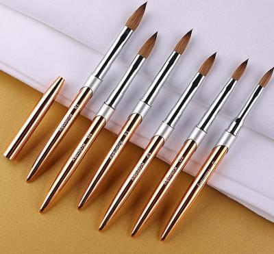 China 2022 Nail Beauty Care 100% Natural Pure Acrylic Oval Nail Art Brush Rose Gold Sand Hair Kolinsky Nail Brush for sale