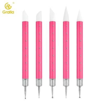 China YJY NAIL Sell Nail Set Brush With Embossing Cavity Dual Head Soft Head Engraving Silicone Brush Point Drill Nail Tool for sale