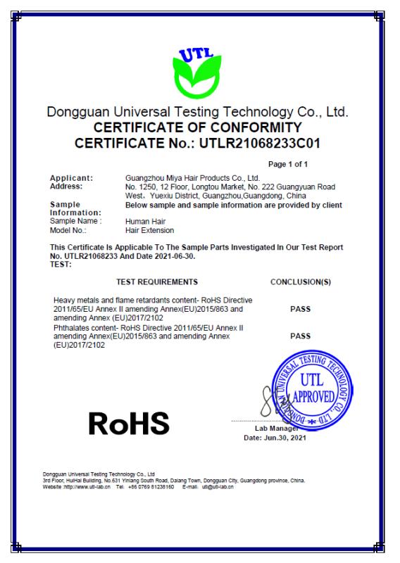 RoHS - Guangzhou Miya Hair Products Co., Ltd.