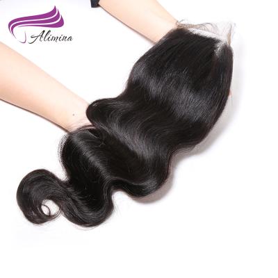 China Free Shipping Free Shipping 8-22 Piece 4x4 Brazilian Remy Hair Extension Lace Closure Full End Alimina Body Wave Hair Lace Closure for sale